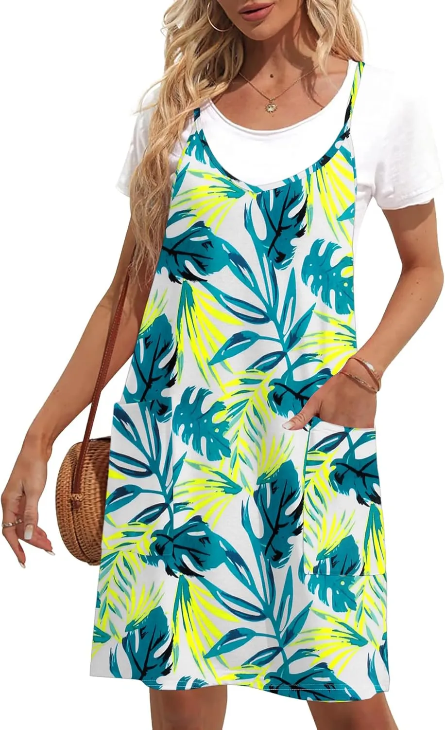 Zeagoo Casual Beach Dress Adjustable Strap Floral Boho Sundress