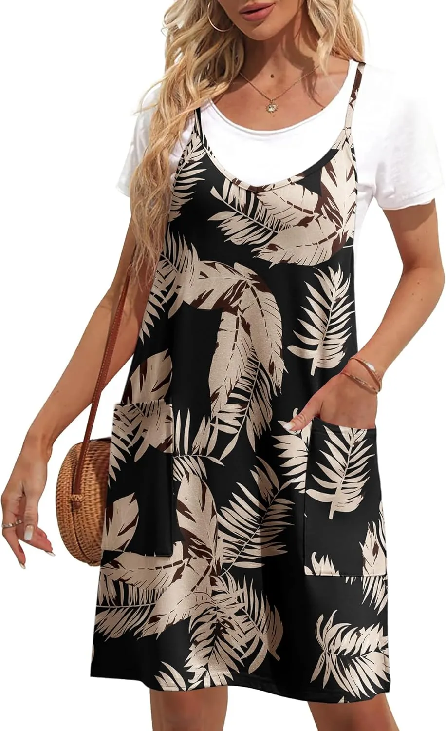 Zeagoo Casual Beach Dress Adjustable Strap Floral Boho Sundress