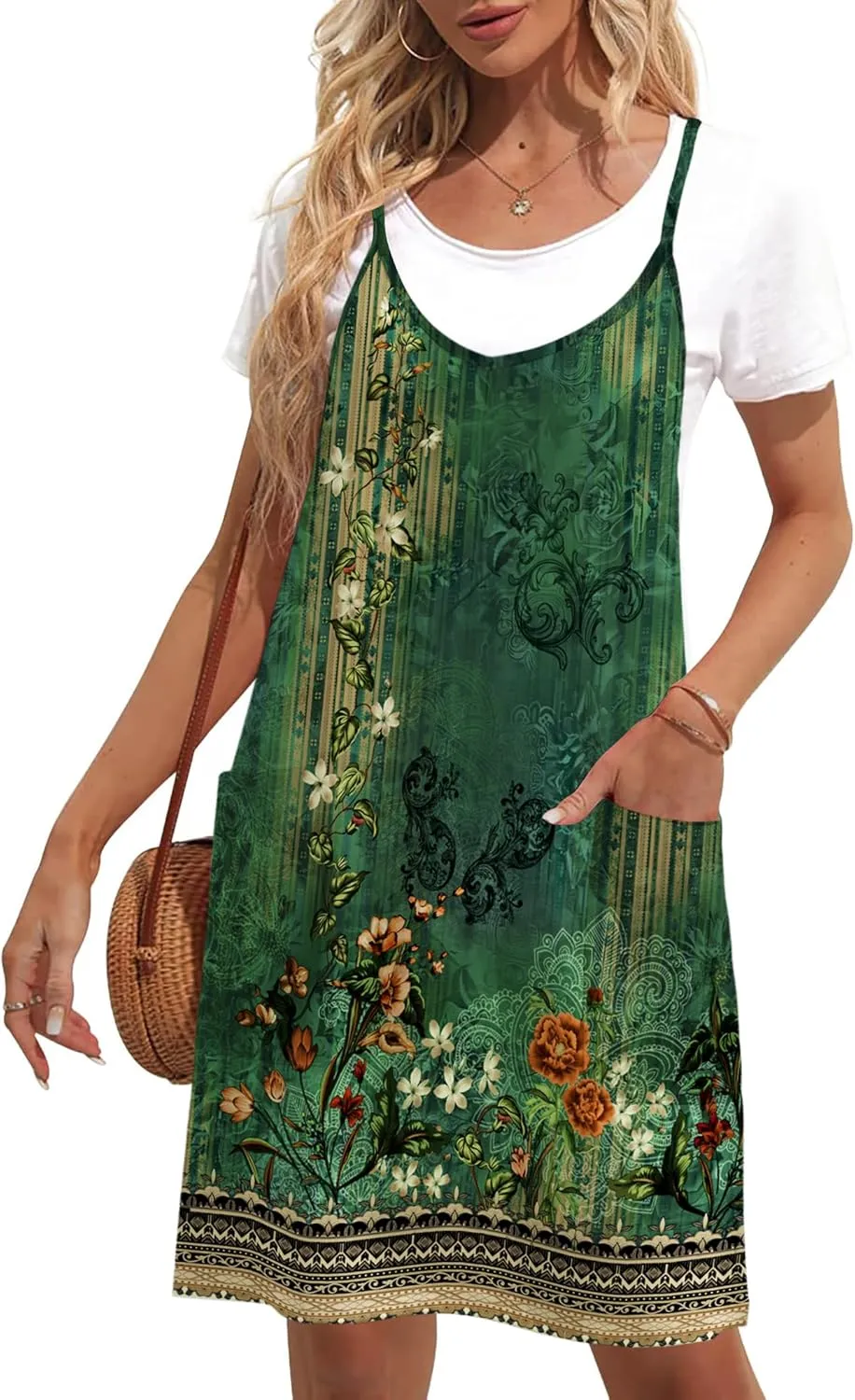 Zeagoo Casual Beach Dress Adjustable Strap Floral Boho Sundress