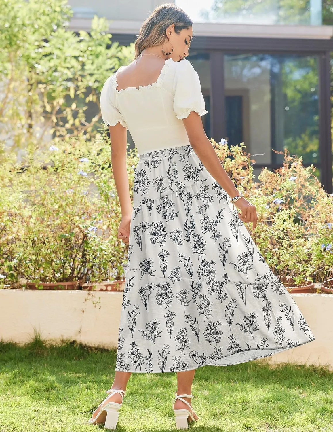 Zeagoo Maxi Skirts Boho Pleated A-Line Flowy Swing Skirt