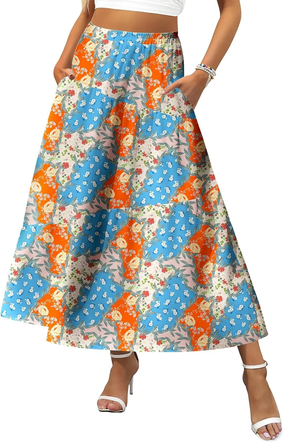 Zeagoo Maxi Skirts Boho Pleated A-Line Flowy Swing Skirt