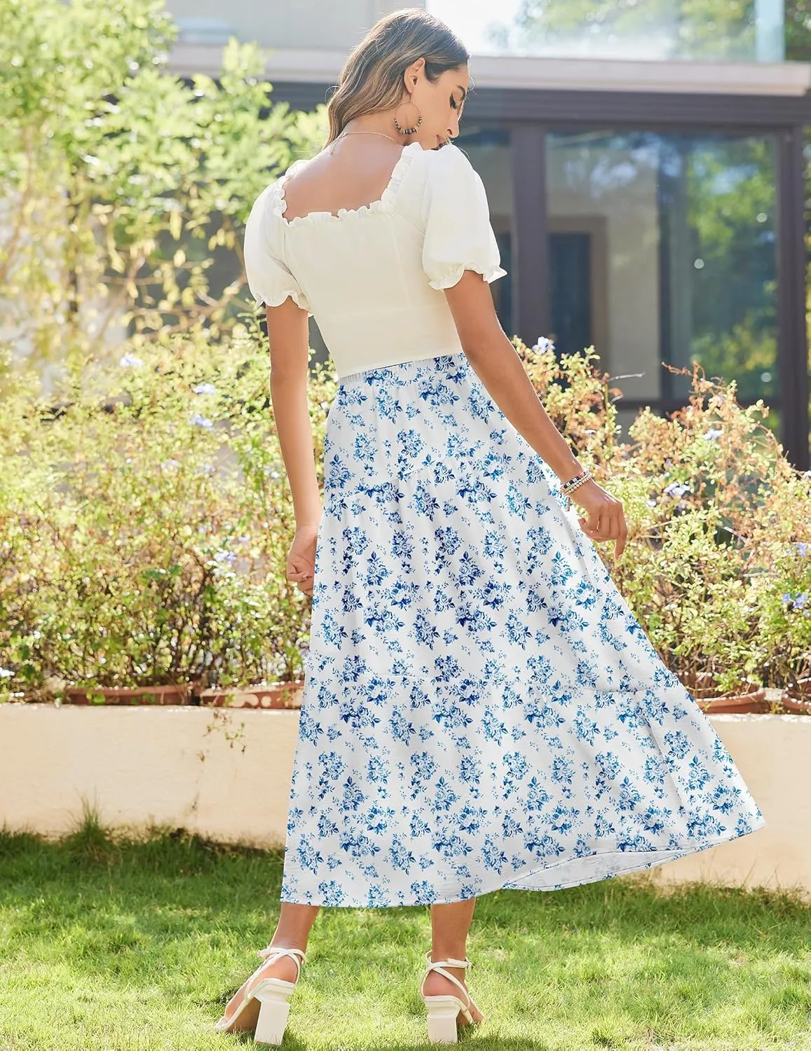 Zeagoo Maxi Skirts Boho Pleated A-Line Flowy Swing Skirt