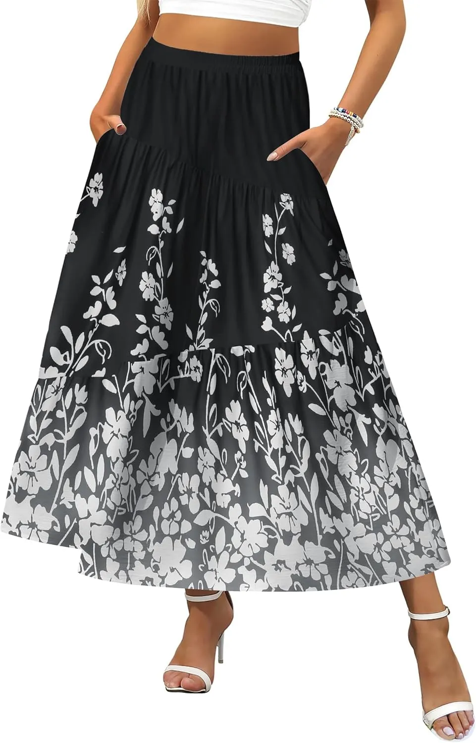 Zeagoo Maxi Skirts Boho Pleated A-Line Flowy Swing Skirt