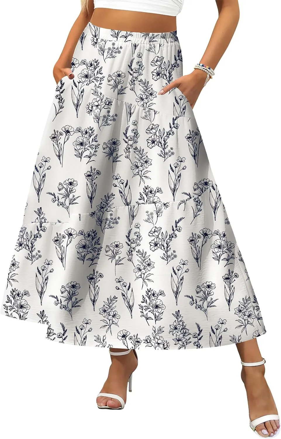 Zeagoo Maxi Skirts Boho Pleated A-Line Flowy Swing Skirt