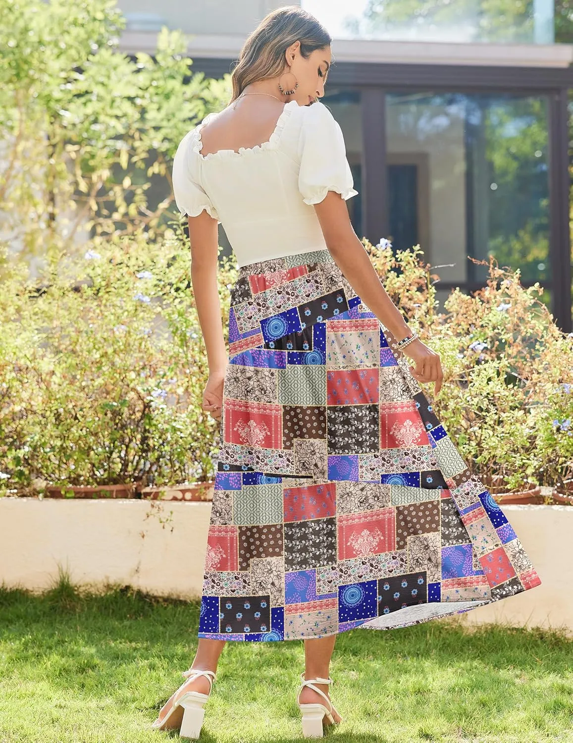 Zeagoo Maxi Skirts Boho Pleated A-Line Flowy Swing Skirt